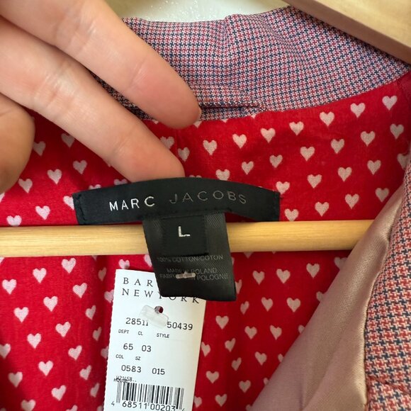 NEW Marc Jacobs Pink Micro Plaid Heart Belted Trench Single Breasted Coat L - Picture 4 of 8